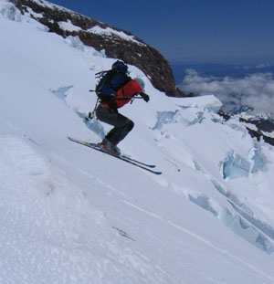 Sky gets some air on the Nisqually Glacier.