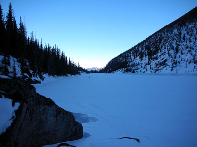 crossing Colchuck Lake on skis