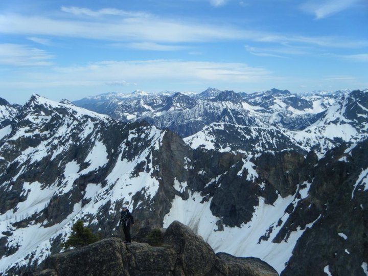 Morgan nears the top of South Early Winters spire via the South Arete.